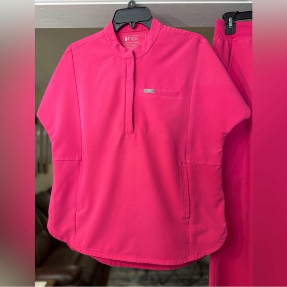 Figs Tops - Figs Montex Mock Neck Scrub Top- Shocking Pink